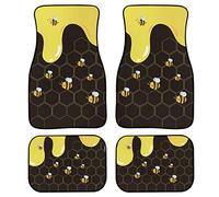 INSTANTARTS Cartoon Honey Bee Print Car Floor Mat Durable Fabric Heavy Duty Auto Floor Carpets 4pcs/Set Vehicle Floor Protector Mats for Front and Rear