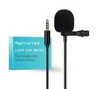 Instarter lavalier clip-on microphone with 3.5mm jack connection (6m cable), windscreen & bag I clear sound I for camera, smartphone, tablet, PC I 360 degree sound pick-up I with clamp for mounting