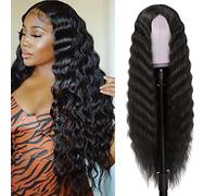 INSTASTYLE Synthetic Curly Wig 30 Inch for Women Long Hair Black Lace Front 4 Inch Artificial Hair Natural Wave Deep Wave Curly Wig Like Hair