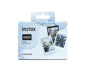 instax Limited edition 3 pack Classic mini film bundle, Black & Blue Marble frames, plus Monochrome film, pack contains 3 x 10 shot film cartridges