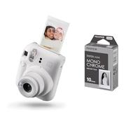 instax mini 12 camera, CLAY WHITE & mini instant film Monochrome, 10 shot pack, suitable for all mini cameras and printers