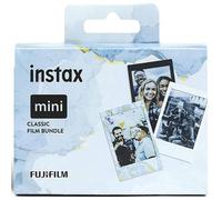instax Limited edition 3 pack Classic mini film bundle, Black & Blue Marble frames, plus Monochrome film, pack contains 3 x 10 shot film cartridges