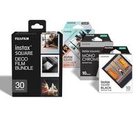 instax SQUARE film Deco film bundle, 30 shots containing 1 x 10 shot pack of Black and Sunset design borders and 1 x 10 shot Monchrome