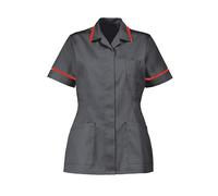 Instex Ladies Nurses Healthcare Tunic, Dental Vet Salon, Grey with RED Trim, Pointed Collar INS32GR/R (UK, Numeric, 20, Regular, Regular, Grey)