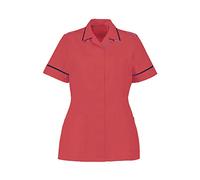 Instex Ladies Nurses Healthcare Tunic, Dental Vet Salon, RED with Navy Trim, Pointed Collar INS32RD/N (22)