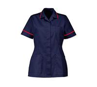 Instex Womens Nurses Healthcare Tunic, Dental Vet Salon, Navy with RED Trim, Pointed Collar INS32NV/R (12)