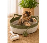 Instinct Basket for Cats, Cat Hammock Foldable Sleeping Nest Basket, Attached Toy Tail, Scratchable Interactive Pet Nest, Flexible Walls Fight Boredom & Protect Furniture，Green：40x40x16cm