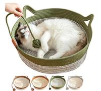 Instinct Basket for Cats, Cat Instinct Basket, Handwoven Cat Basket with Hanging Ball Toy, Cotton Rope Cat Bedbasket, Sleeping Nest Scratcher Mat for Kitten Puppy Small Cats & Dogs，Green：M