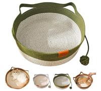 Instinct Basket for Cats - Handwoven Cotton Rope Enrichment Bed with Attached Toy Tail, Scratchable Interactive Pet Nest Features Flexible Walls to Fight Boredom & Protect Furniture (Green, L)