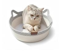 Instinct Basket for Cats - Handwoven Cotton Rope Enrichment Bed with Attached Toy Tail, Scratchable Interactive Pet Nest Features Flexible Walls to Fight Boredom & Protect Furniture (Gray, L)