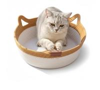 Instinct Basket for Cats - Handwoven Cotton Rope Enrichment Bed with Attached Toy Tail, Scratchable Interactive Pet Nest Features Flexible Walls to Fight Boredom & Protect Furniture (Brown, S)