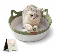 Instinct Basket for Cats - Handwoven Cotton Rope Enrichment Bed with Attached Toy Tail, Scratchable Interactive Pet Nest Features Flexible Walls to Fight Boredom & Protect Furniture (Green, M)