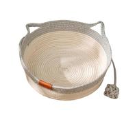 Instinct Basket for Cats Handwoven Cotton Rope Enrichment Bed with Toy Tail & Cats Ear Design Stimulicat Cat Bed for Fight Boredom Protect Furniture (Grey)
