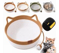 Instinct Basket for Cats with Toy Ball, Woven Cat Scratch Pad Bed, Breathable Instinct Basket for Cats, Washable Round Cat Bed for Indoor Cats, Kittens and Small Pets，Brown：S(up to 9Lb)
