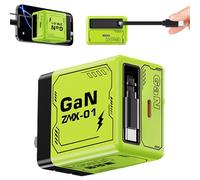 Instinctive - Powernest 2-in-1 Fast GaN Charger 120w (Type C/L), Retractable Cables & All in One Foldable Plug for iPhone, Dual Port Output, Fast Charging Power Adapter for Smartphone (Green)