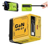 Instinctive - Powernest 2-in-1 Fast GaN Charger 120w (Type C/L), Retractable Cables & All in One Foldable Plug for iPhone, Dual Port Output, Fast Charging Power Adapter for Smartphone (Yellow)