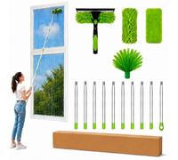 Instio 4.5m Window Cleaning Kit with 14.76ft Window Cleaner Tool, Window Squeegee, Cobweb Brush, 1 Chenille & 1 Coral Fleece Pads, 10 * 43cm Extendable Window Cleaning Pole for High Window