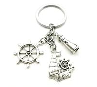 INSTITIZER Rudder Sailboat Lighthouse Metal Keychain Silver Cute Rudder Keyrings Romantic Gift Marine Boat Key Chain Captain Gifts