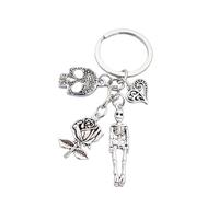 INSTITIZER Skull Keyring Skeleton Keychain Skull Roses Heart Keyring Kawaii Key Chains Cool Car Key Charm Accessories for Women Girl Charm Purse Handbag Gift