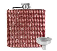 INSTOME Diamond Hip Flask,Flasks for Liquor for Women,6oz Bling Flasks for Liquor,Rhinestone Hip Flask Leakproof with Funnel,Leakproof Flask for Wine Whiskey Liquor Drinking (6oz, brick red)