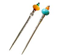 Instook Style Hair Pin 2pcs 1 set Vintage with Orange Bead Accent, Silver-Toned Metal, Geometric Pattern Design (gold & blue)