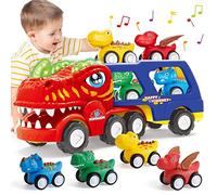 INSTOY Toddler Truck Toys for 2 3 4 5 Year Old Boys Gifts, 5-Pieces Dinosaur Car Toys for Boys Age 2 3 4 5 6, Monster Truck Toy for Kids 2-4, Pull Back Cars for Toddlers Girls Age 2-5 Birthday Gifts