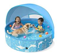 Instraella Dog Paddling Pool with Canopy, Large Dog Pool with UV Protection, Foldable Paddling Pool for Dogs & Kids, Thickened Pet Swimming Pool, Portable Dog Bath Tub for Small, Medium, Large Pets