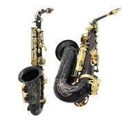 Instrument saxophone Black Golden Alto Saxophone E-flat Alto Saxophone Eb Saxophone Brass Material With Strap Cleaning Cloth Bracket Trimmer(Black Gold sax)
