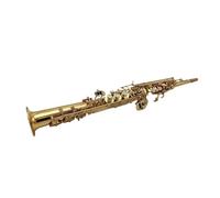 Instrument saxophone Gold Lacquer Brass Straight Soprano Bb Flat Saxophone Woodwind Instrument Natural Shell Key Carve Pattern(Leather bag)