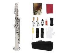 Instrument saxophone Soprano Saxophone Straight Tube B-flat Carved White Shell Brass Body Professional Performance Set(Silver)