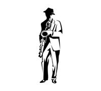 Instrument Saxophonist Vinyl Art Wall Decal Musician Jazz Music Bar Stickers Home Interior Living Room Teens Bedroom-S-18x57cm-Black