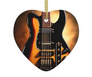 Instrumental Guitar Ceramic Christmas Heart Pendant, The Pottery Piece is Available with Silk Thread