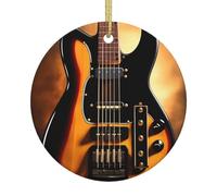 Instrumental Guitar Christmas Round Ceramic Ornaments, 2.9-inch Christmas Tree Pendant, for Home Holiday Parties, banquets and Dinners