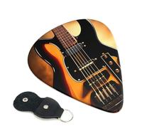Instrumental Guitar Guitar Picks 6 Pack with Leather Guitar Pick Holder Keychain, Plectrum Key Fob Cases Bag, Abstract Art Plectrum for Acoustic Electric Guitar, Ukulele 0.46mm