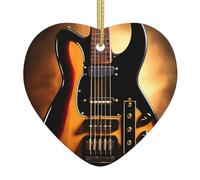 Instrumental Guitar Patterned Ceramic Pendant, Heart-Shaped Charm, Suitable Tags and Home Party Decorations.
