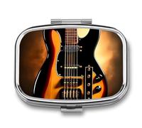 Instrumental Guitar Pill Box 2 Compartment - Small Metal Medicine Organizer Portable Pill Case for Purse Pocket Travel Vitamin Organizer for Men Women, BPA-Free