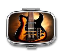 Instrumental Guitar Pill Organizer Small Pill Box with Two Compartments Pill Case Metal Medicine Organizer Portable Medicine Box Holder Medication Holder Travel Pill Container