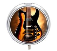 Instrumental Guitar Travel Pill Box Case 3 Compartment Cute Pill Organizer Metal Pill Holder with Mirror Small Medicine Organizer Daily Pill Container for Purse Pocket Portable Meds Box