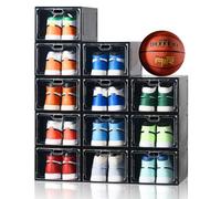 INSTY 12 Pack Shoe Storage Box, Clear Shoe Storage Organizer with Magnetic Door, Stackable,For Display Sneakers，Easy Assembly，Fit up to US Size 12(13.4”x 9.8”x 7.1”)