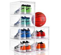 INSTY 6 Pack Modern/Functional Transparent Plastic Shoe Storage Box, Shoe Organizer with Magnetic Door, Stackable, Fits up to US Size 12 (13.4" x 9.8" x 7.1")