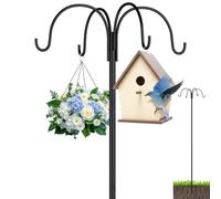 InstyQ 4-Hook Bird Feeder Pole,103 Inch Adjustable Shepherds Hooks,Multi Feeder Hanging Hooks with 5 Prong Base,Hummingbird Feeder Parts for Hanging Plant, Solar Lanterns, Wind Chimes