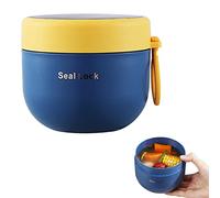 Insulated Bento, 600ml Leakproof Lunch Box Sandwich Salad Porridge Containers with Stainless Steel Inner, Safe Soup Cup Bento Box For Office School (Blue)
