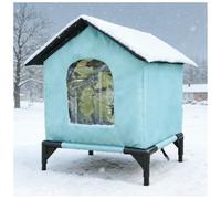 Insulated Cat House for Outdoor - Winterproof Waterproof Weatherproof,with Raised Base,for Winter Backyard Outside Garden Barn,Warm House for Stray Cats (Blue,L)