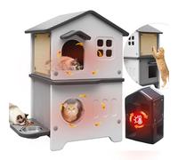 Insulated Cat House Outdoor Weatherpoof Plastic Cats Houses with Elevated Cat Bowls, Cat Scratch Pads and Escape Door, 2-Story Indoor Waterproof Feral/Pet Cat Shelter Outside for Multiple Cats, Grey