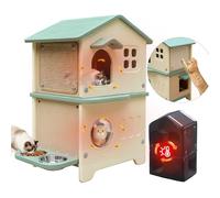 Insulated Cat House Outdoor Weatherpoof Plastic Cats Houses with Elevated Cat Bowls, Cat Scratch Pads and Escape Door, 2-Story Indoor Waterproof Feral/Pet Cat Shelter Outside for Multiple Cats, Green