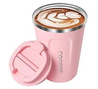 Insulated Coffee Cup, Senelux Double Walled Insulated Stainless Vacuum Coffee Travel Mug with Leakproof Flip Lid Keep Coffee Tea Hot and Soft Drink Cold 13oz 380ml Pink