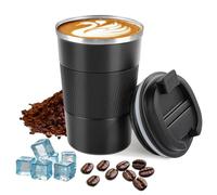 Insulated Coffee Cup with lid，Travel Coffee Mug Leak Proof，Reusable Stainless Steel Vacuum Thermos Coffee tumblers,Thermal Insulation Cups for Men and Women hot and Cold Drinks (3rd-Black, 380ml)