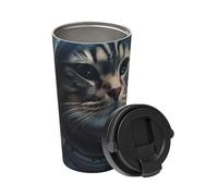 Insulated Coffee Mug with Handle and Leakproof Lid Travel Tumbler Astronaut cat in Space Stainless Steel Double Wall Vacuum Travel Mug Reusable Coffee Tumbler for Hot Iced Coffee Tea