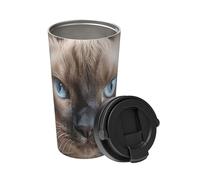Insulated Coffee Mug with Handle and Leakproof Lid Travel Tumbler Beautiful Siamese Cat Stainless Steel Double Wall Vacuum Travel Mug Reusable Coffee Tumbler for Hot Iced Coffee Tea