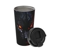Insulated Coffee Mug with Handle and Leakproof Lid Travel Tumbler Big Black Wolf with red Eyes Stainless Steel Double Wall Vacuum Travel Mug Reusable Coffee Tumbler for Hot Iced Coffee Tea